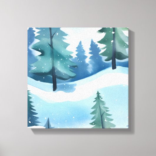 Snowy Pine Forest | Waterverf in de winter Canvas Afdruk (Voorkant)