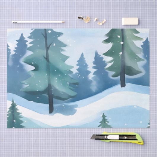 Snowy Pine Forest | Waterverf in de winter Tissuepapier (Craft)