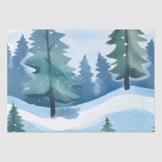 Snowy Pine Forest | Waterverf in de winter Tissuepapier (Voorkant)