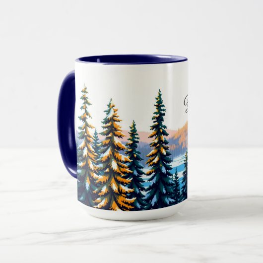 Snowy Pine Forest Yellowstone Winter Aesthetic Mok (Voorkant links)