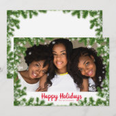 Snowy Pine Needles Happy Holiday Photo Card Feestdagenkaart (Voorkant / Achterkant)