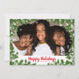 Snowy Pine Needles Happy Holiday Photo Card Feestdagenkaart
