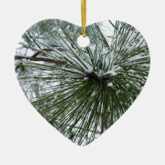 Snowy Pine Needles Winter Natuur Keramisch Ornament (Voorkant)