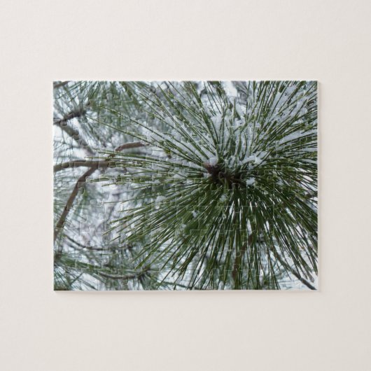 Snowy Pine Needles Winter Natuur Legpuzzel (Horizontaal)