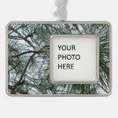 Snowy Pine Needles Winter Natuur Verzilverd Omlijst Ornament (Voorkant)