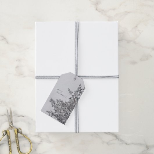 Snowy Pine, Scandinavian Christmas aesthetic Cadeaulabel (Met Touw)