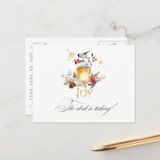 Snowy Pine & Spruce Christmas Event Reminder RSVP Briefkaart (Voorkant / Achterkant in situ)