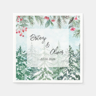  Snowy Pine Tree Forest Watercolor Themed Servet