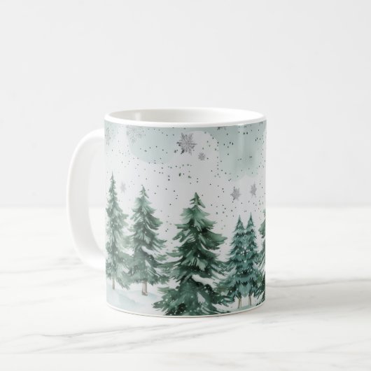 Snowy Pine Tree Winter Scene | Christmas Gift   Koffiemok (Voorkant links)