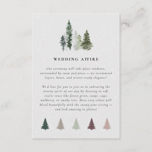 Snowy Pine Tree Winter Trouwkleding Informatiekaartje (Voorkant)