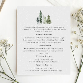 Snowy Pine Tree Winter Wedding Details Informatiekaartje