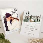 Snowy Pine Tree Winter Wedding Save the Date