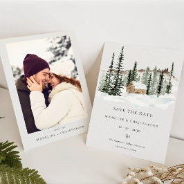 Snowy Pine Tree Winter Wedding Save the Date