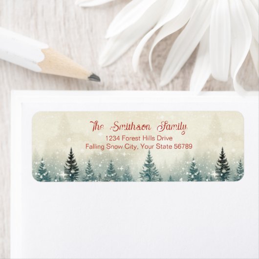 Snowy Pine Trees Retour Adreslabels Etiket (Insitu)
