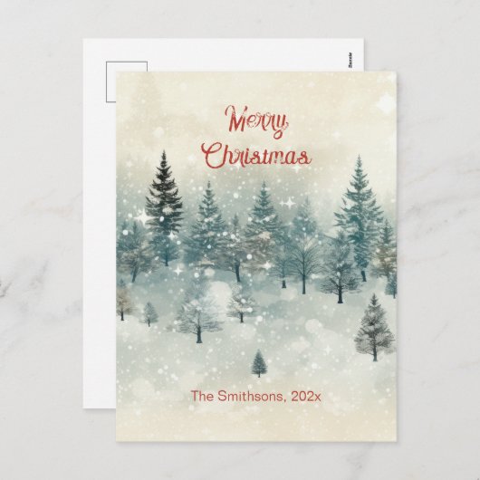 Snowy Pine Trees Vintage Christmas Briefkaart (Voorkant / Achterkant)
