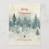 Snowy Pine Trees Vintage Christmas Briefkaart (Voorkant)