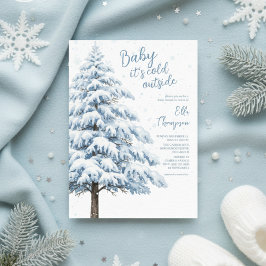 Snowy Pine Winter Snowflakes Landscape Baby Shower Kaart