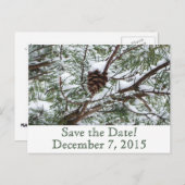 Snowy Pinecone Save the Date Aankondigingskaart (Voorkant / Achterkant)