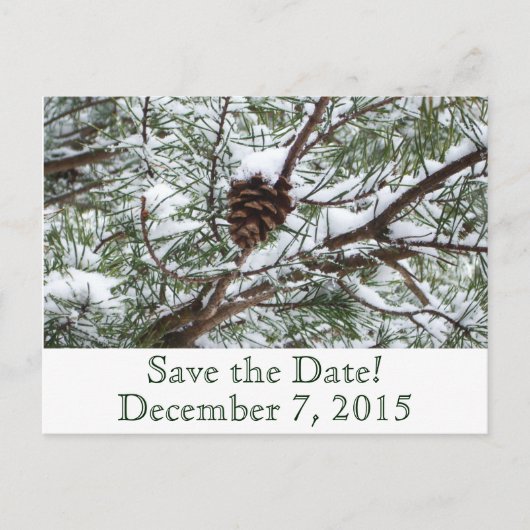 Snowy Pinecone Save the Date Aankondigingskaart (Voorkant)