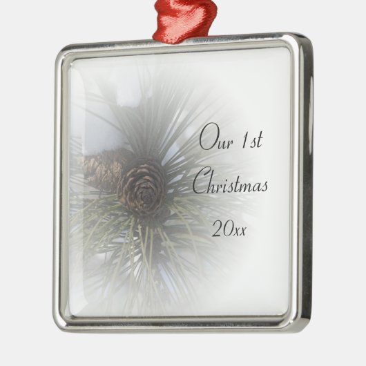 Snowy Pines 1e Kerstmis Samen Metalen Ornament (Links)