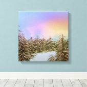 Snowy Pines bij zonsopgang Origineel winterlandsch Canvas Afdruk (Insitu (Houten vloer))