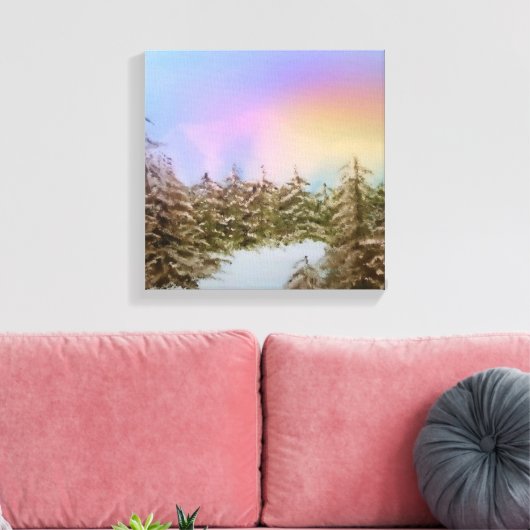 Snowy Pines bij zonsopgang Origineel winterlandsch Canvas Afdruk (Insitu (Woonkamer))