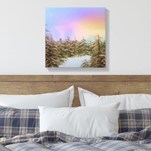 Snowy Pines bij zonsopgang Origineel winterlandsch Canvas Afdruk (Insitu (Slaapkamer))