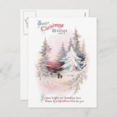 Snowy Pines en Pink Sunset Vintage Kerstmis Feestdagenkaart (Voorkant / Achterkant)