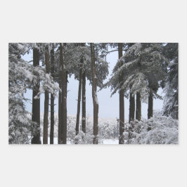 Snowy Pines in Blue Light — Rechthoekige Sticker