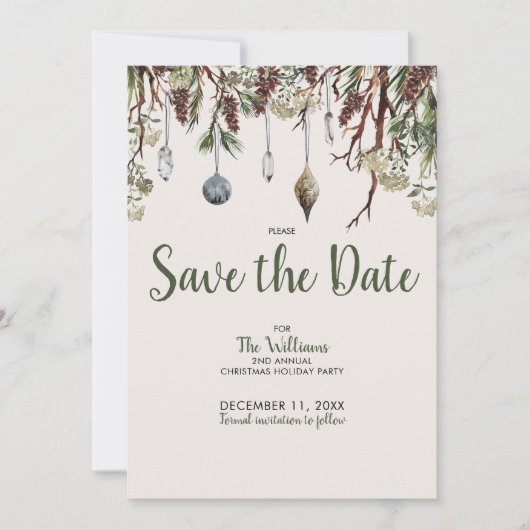 SNOWY PINES kerstfeestdag partij Save the Date Kaart (Voorkant)
