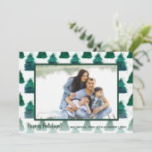 Snowy Pines kerstfoto Feestdagenkaart (Staand voorkant)