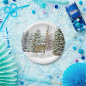 Snowy Pines met Deer Paper-Bord Papieren Bordje (Feest)