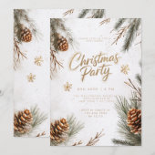 Snowy Pines Pinecones Snowflakes Gold Christmas Kaart (Voorkant / Achterkant)