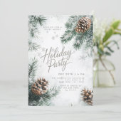 Snowy Pines Pinecones Snowflakes Vakantie Kaart (Staand voorkant)