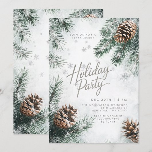 Snowy Pines Pinecones Snowflakes Vakantie Kaart (Voorkant / Achterkant)