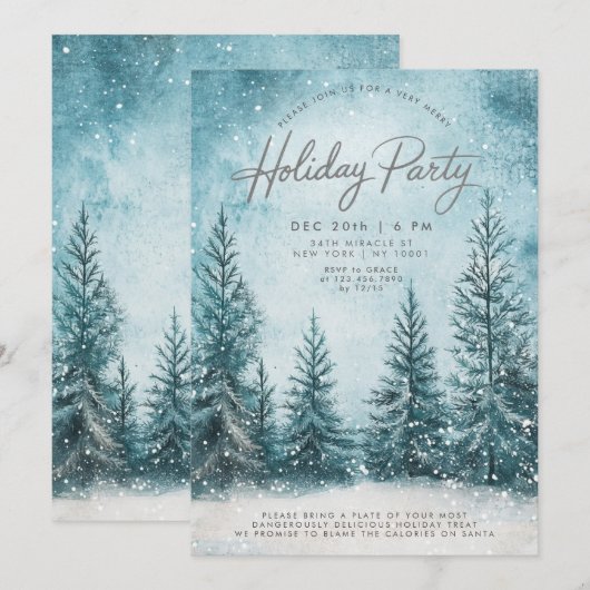 Snowy Pines Snow Christmas Tree Wintervakantie Kaart (Voorkant / Achterkant)