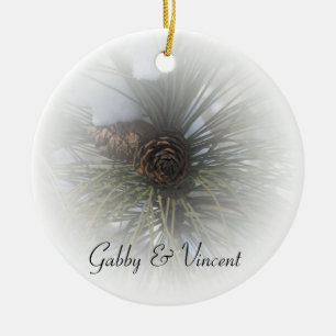 Snowy Pines Winter Wedding Keramisch Ornament