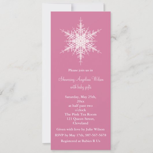 Snowy Pink Baby shower Uitnodiging (Voorkant)