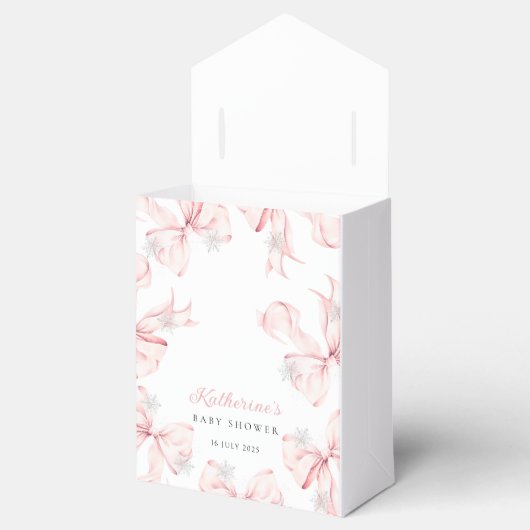 Snowy Pink Bow Baby Shower Bedankdoosjes (Geopend)