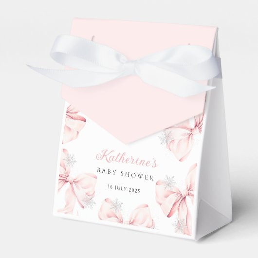 Snowy Pink Bow Baby Shower Bedankdoosjes (Voorkant Zijde)