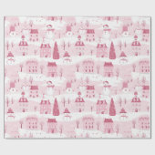 Snowy Pink Christmas Village Cadeaupapier (Vlak)