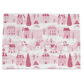Snowy Pink Christmas Village Groot Cadeauzakje (Voorkant)