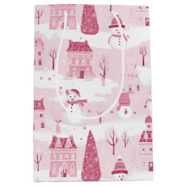 Snowy Pink Christmas Village Medium Cadeauzakje