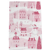 Snowy Pink Christmas Village Medium Cadeauzakje (Achterkant)
