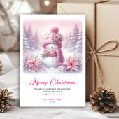 Snowy pink coquette snowman kids card digital art feestdagenkaart