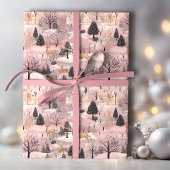 Snowy Pink Deer Forest Cadeaupapier