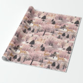 Snowy Pink Deer Forest Cadeaupapier (Uitgerold)