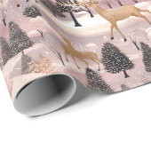 Snowy Pink Deer Forest Cadeaupapier (Rol Hoek)