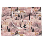 Snowy Pink Deer Forest Groot Cadeauzakje (Voorkant)