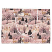 Snowy Pink Deer Forest Groot Cadeauzakje (Achterkant)